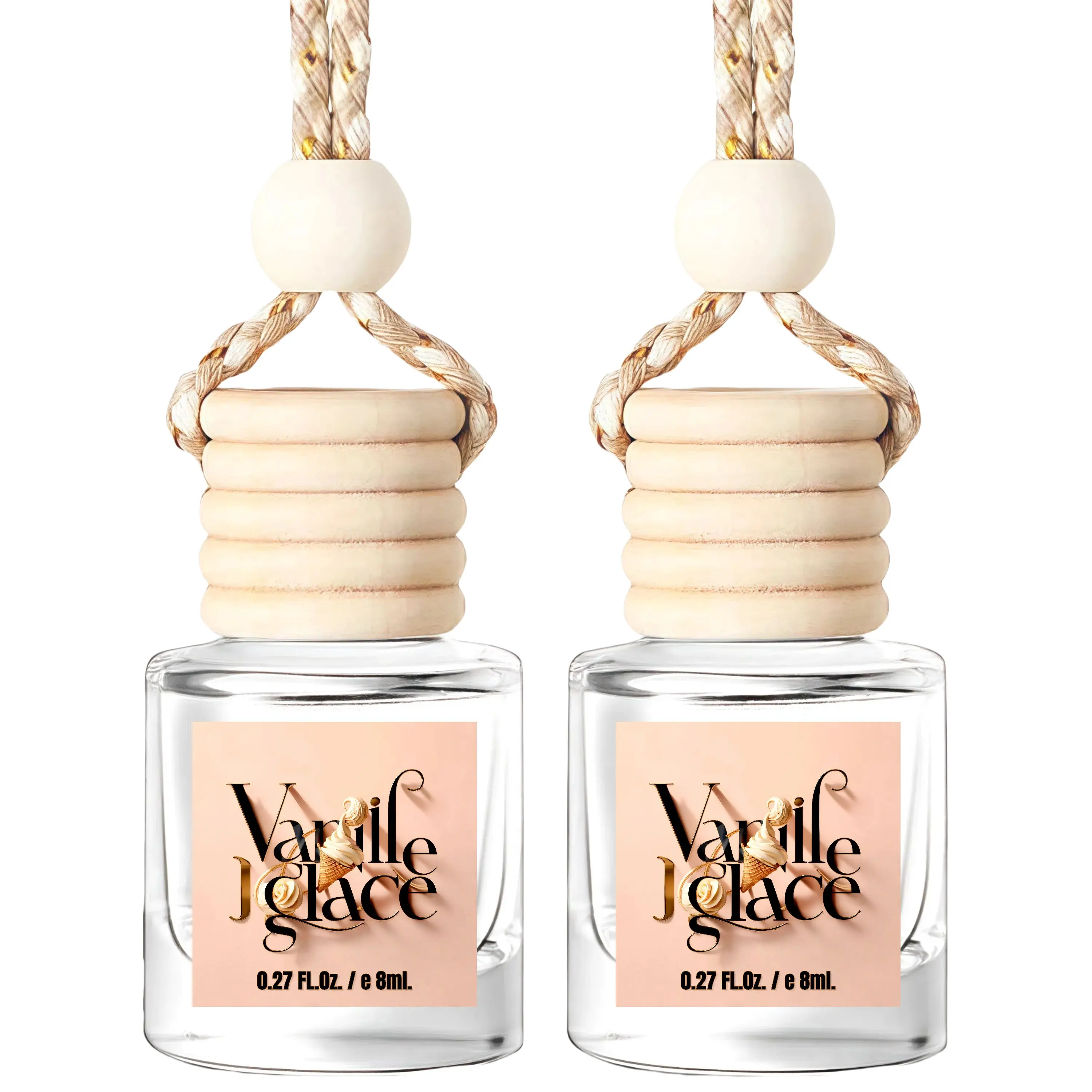 Vanilla Hanging Car Air Freshener – Long Lasting Essential Oil Diffuser for Car, Closet, Bathroom – 2-Pack Natural Scent Deodorizer