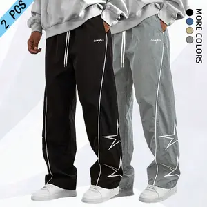 2-Piece Men's Star Printed Casual Pants, Trendy and Comfortable Men's Daily Wear, 100% Polyester, Woven Non-elastic Machine Washable