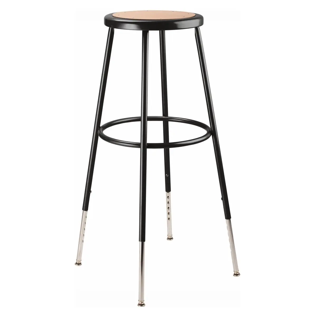 National Public Seating 6230H-10 Heavy-Duty Steel Stool with 18-Gauge Steel Tubing, 32-39 in. Height Adjustable, 500 lbs Capacity, 14 lbs Weight, 14" W x 31.5-38.5" H Masonite Board, Black