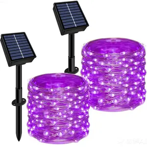 Solar String Lights Outdoor Waterproof 2 Pack Total 66ft 200LED 8 Modes Twinkle Lights Solar Fairy Lights for Patio, Garden Yard Party Wedding Tree Christmas Halloween Decoration, Purple
