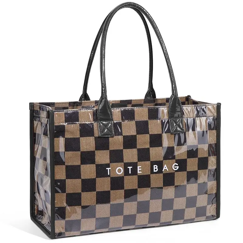 Fashion plaid tote bag, large-capacity women’s handbag, casual trendy versatile high-quality everyday commuter bag, stylish shopping tote, shopping hand bag, elegant commuter bag, retro casual-style tote bag, weekend travel bag, teacher bag, study bag, fi
