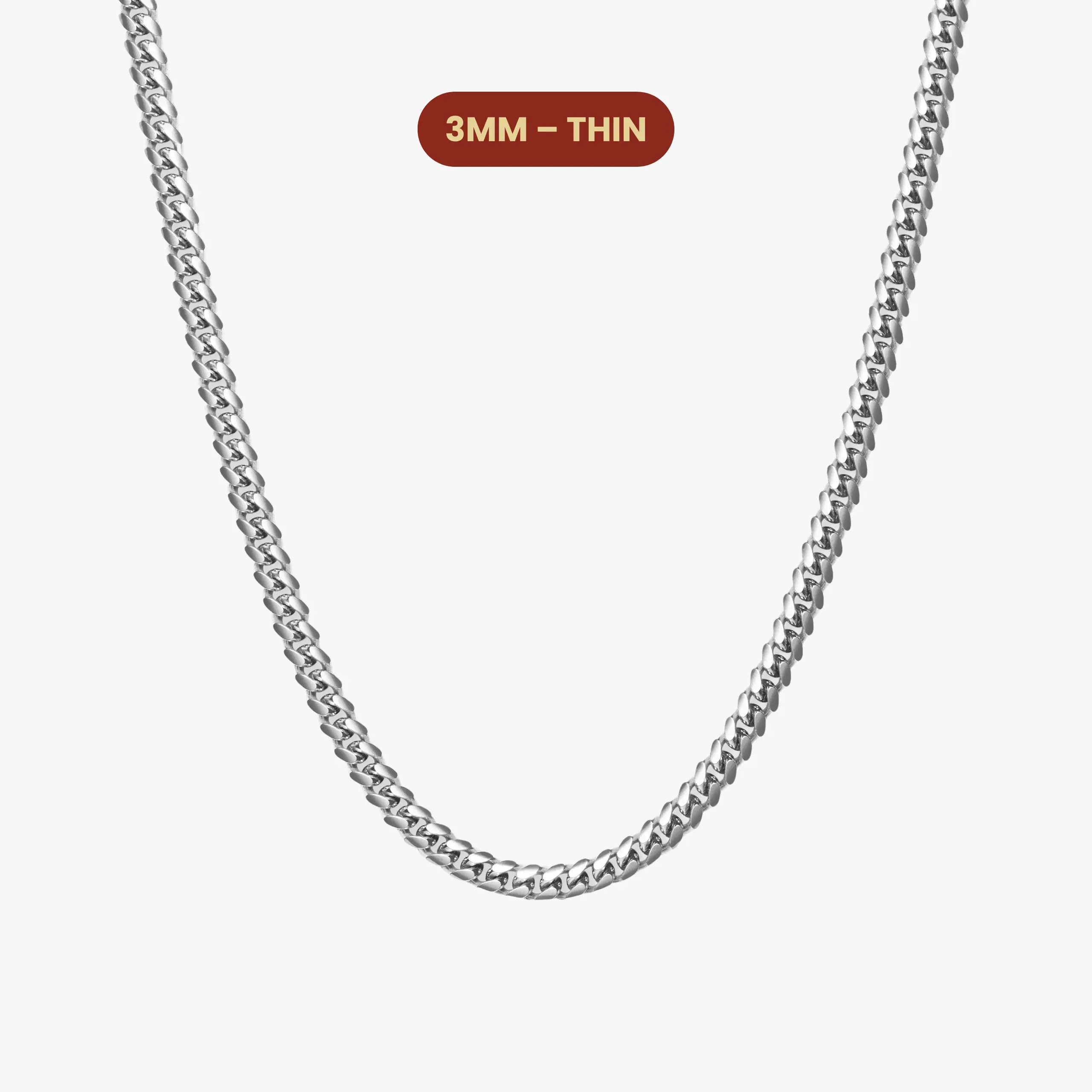 JAXXON Cuban Link Chain 3mm - Silver - Waterproof - Box Clasp