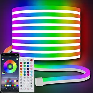 RGB Neon LED Strip Lights, 32.8/16.4Ft Led Neon Rope Lights with App Remote Control, Music Sync, Indoor IP65, Waterproof, Flexible DIY Lights Design for Bedroom, Living, Gaming Room, Party Decor