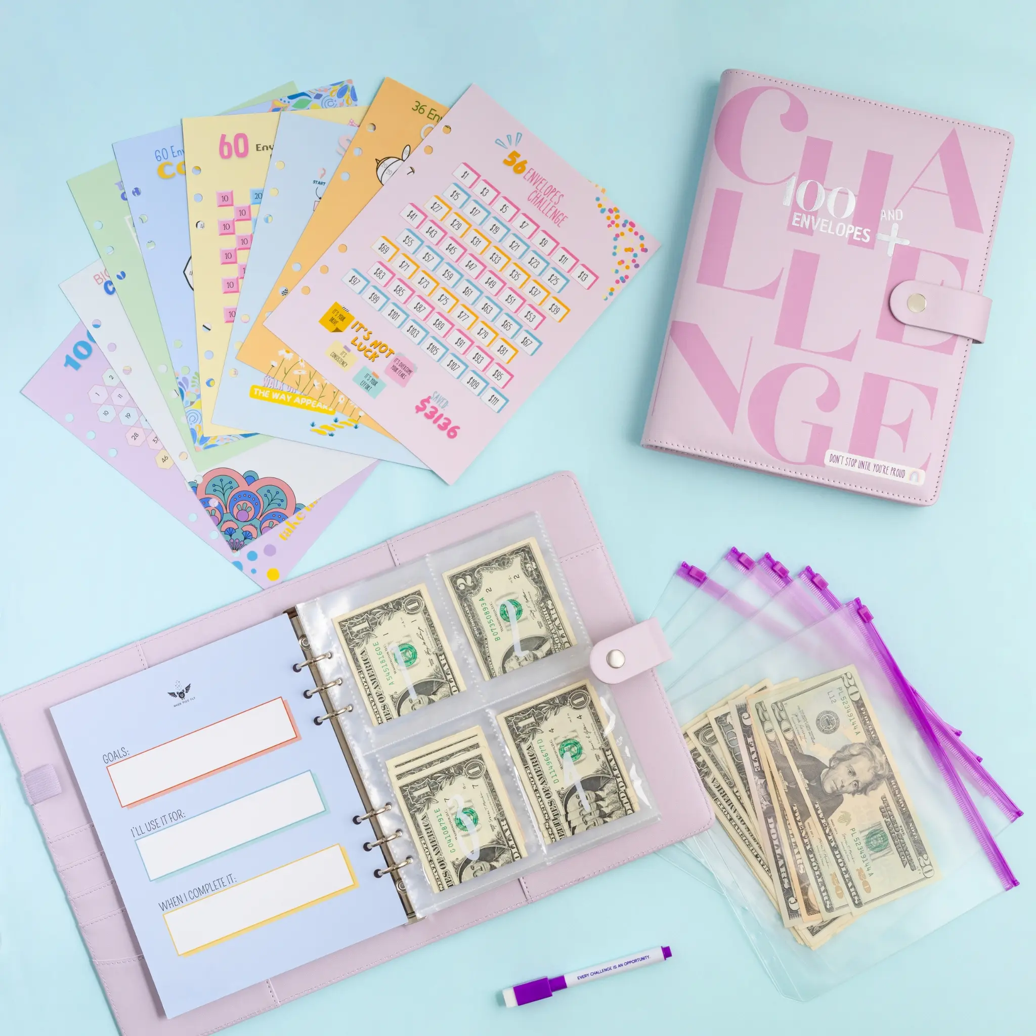WHEN PIGS FLY | 100 Envelopes Money Saving Binder A5+Purple WHEN PIGS FLY | 100 Envelopes Money Saving Binder A5+Purple