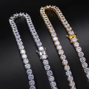 Unisex 925 Silver Clustered Tennis Necklace, VVS1 Moissanite Elegant Necklace, Passes Diamond Test for Men & Women