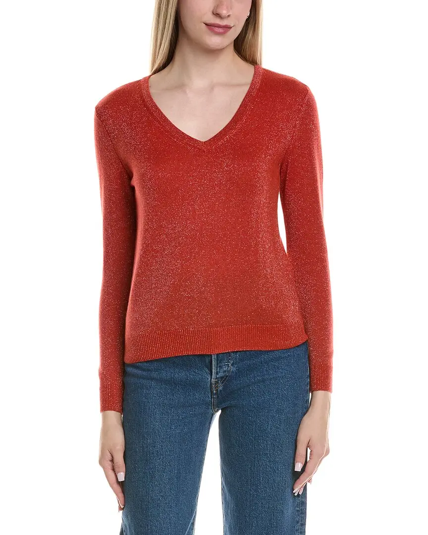 sofiacashmere Lurex V-Neck Wool & Cashmere-Blend Sweater