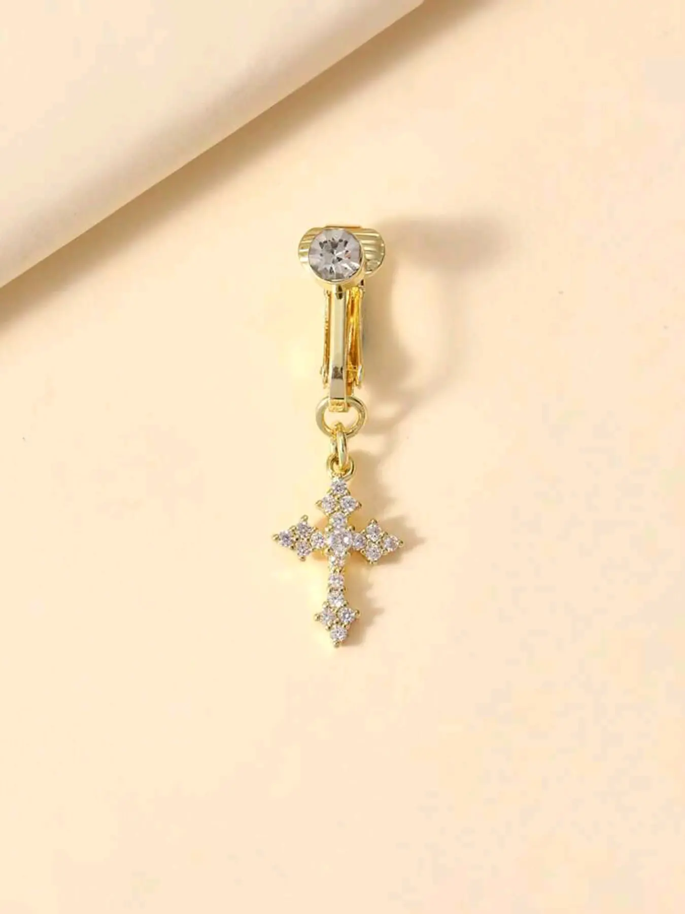 Zircon Cross Design Faux Belly Ring, Fake Belly Piercing, Non-Piercing Clip-On Accessory, Fashion Vintage Body Jewelry for Women, Daily Wear Gift, Body Jewellery
