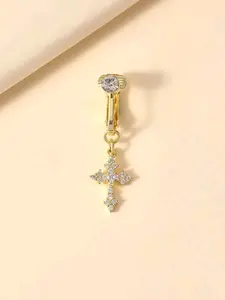 Zircon Cross Design Faux Belly Ring, Non-Piercing Clip-On Accessory, Fashion Vintage Body Jewelry for Women, Daily Wear Gift