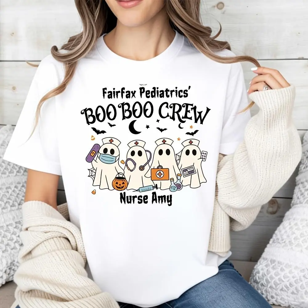 Fairfax Pediatrics Boo Boo Crew Nurse Amy Ghosts Print, T-Shirt, Halloween Medical Team Theme, Hospital Party Gift