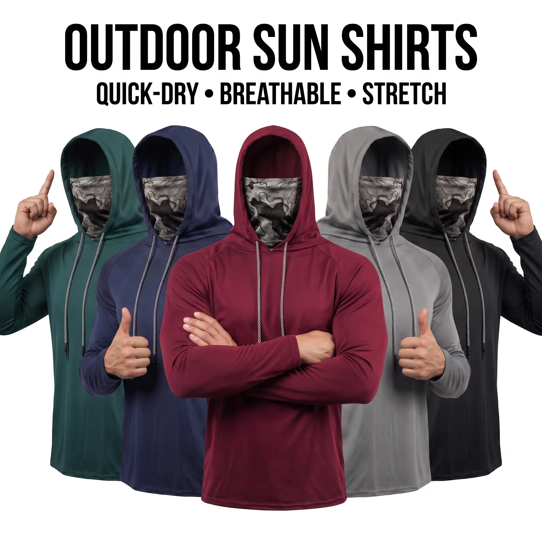Mens Sun Hoodie Shirt with Face Cover UPF 50+ Work