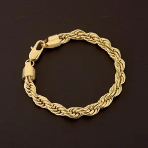 14K Gold Plated Rope Bracelet for Men Women 7.5" Length 6 mm Width Diamond Cut Jewelry Accessory Elegant Design Classic Style long  lasting  jewelry rhinestone letter birthstone  november