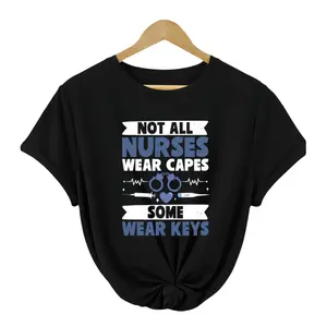 1pc Correctional Nurse Appreciation T-Shirt, Casual Round Neck, High Stretch Fabric, Printed Graphic Tee for Adults - Not All Nurses Wear Capes Some Wear Keys Casual Style, Comfortable and Soft