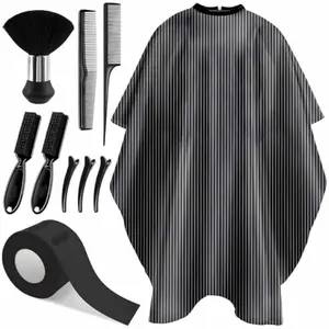 10 in 1 Hair Cutting Barber Cape with Neck Duster Brush Barber Brush Neck Strips Hair Combs Hair Clips, Professional Barber Accessories Cleaning Supplies for Salon Haircut Styling (Stripe)
