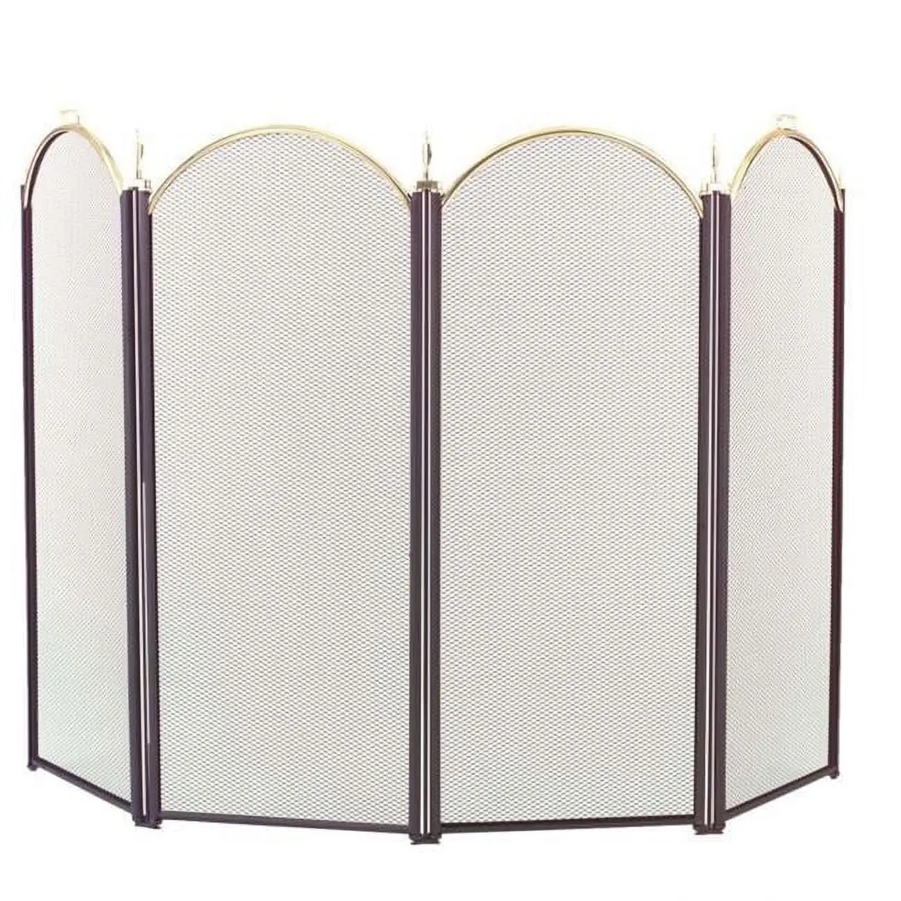 4-Fold Arched Fireplace Screen, 52x32.5 Inches, Black Sides & Polished Brass Finish for Home Improvement Doors Gates & Windows
