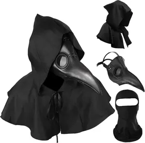 Plague Doctor Mask and Cloak Halloween Costumes for Men 3 in 1 Scary Masks for Adult