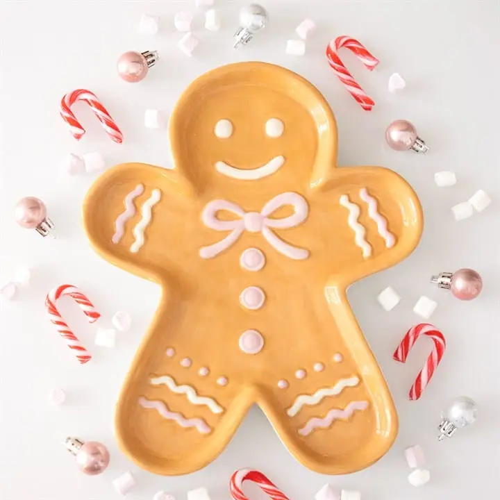 Gingerbread Man Ceramic Serving Plate | Christmas Cookie & Dessert Platter