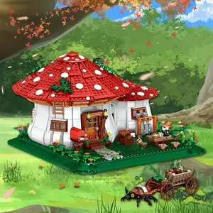Mushroom House Design Building Blocks Toy, 2233pcs/set Creative Garden Tree House Building Blocks, Diy Creative Puzzle Assembly Toy, Home Decoration, Craft, House Building Kit, Building Blocks Model
