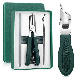 Eagle Beak Beveled Nail Clippers, Wide Jaw Opening Anti-Splash Slanted Nail Clipper Set, Eagle Beak Angled Nail Clippers 3-Piece Set, for Thick and Ingrown Nails (Green)