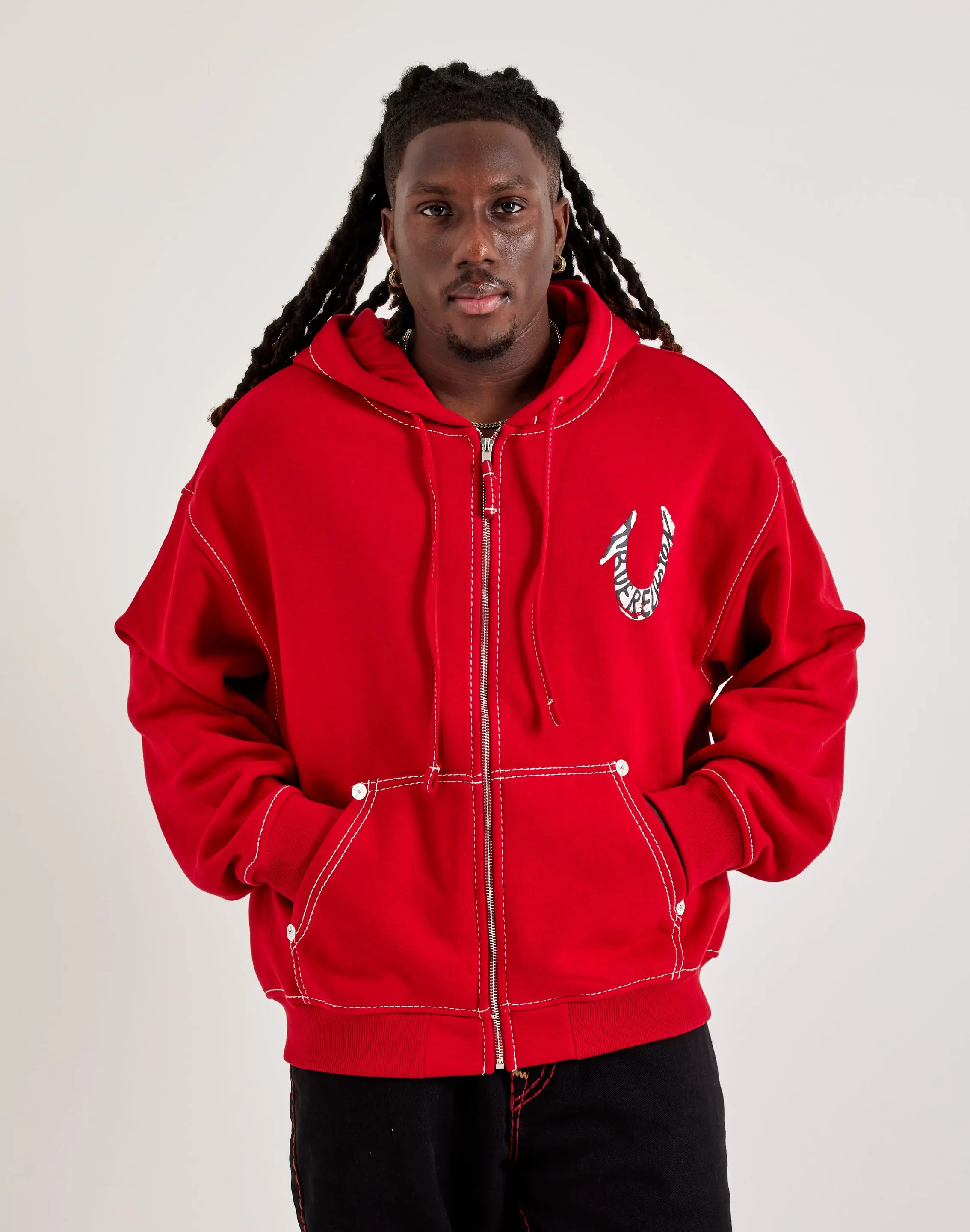 Mens True Religion Horseshoe Paint Big-T Zip Fleece Hoodie