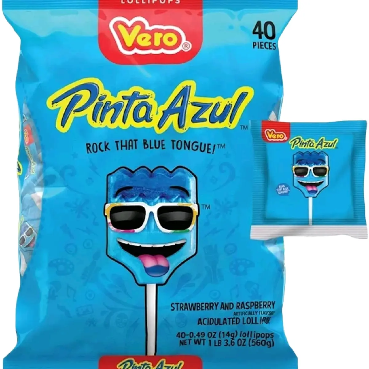 PINTA AZUL - Strawberry And Raspberry Flavored Lollipop / 40 pieces Bag /