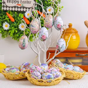 Handcrafted Easter Egg Ornaments & DIY Woven Basket Set – Painted Eggs + Decorative Easter Egg Basket for Festive Tablescapes, Photo Props, and Springtime Decorative Items