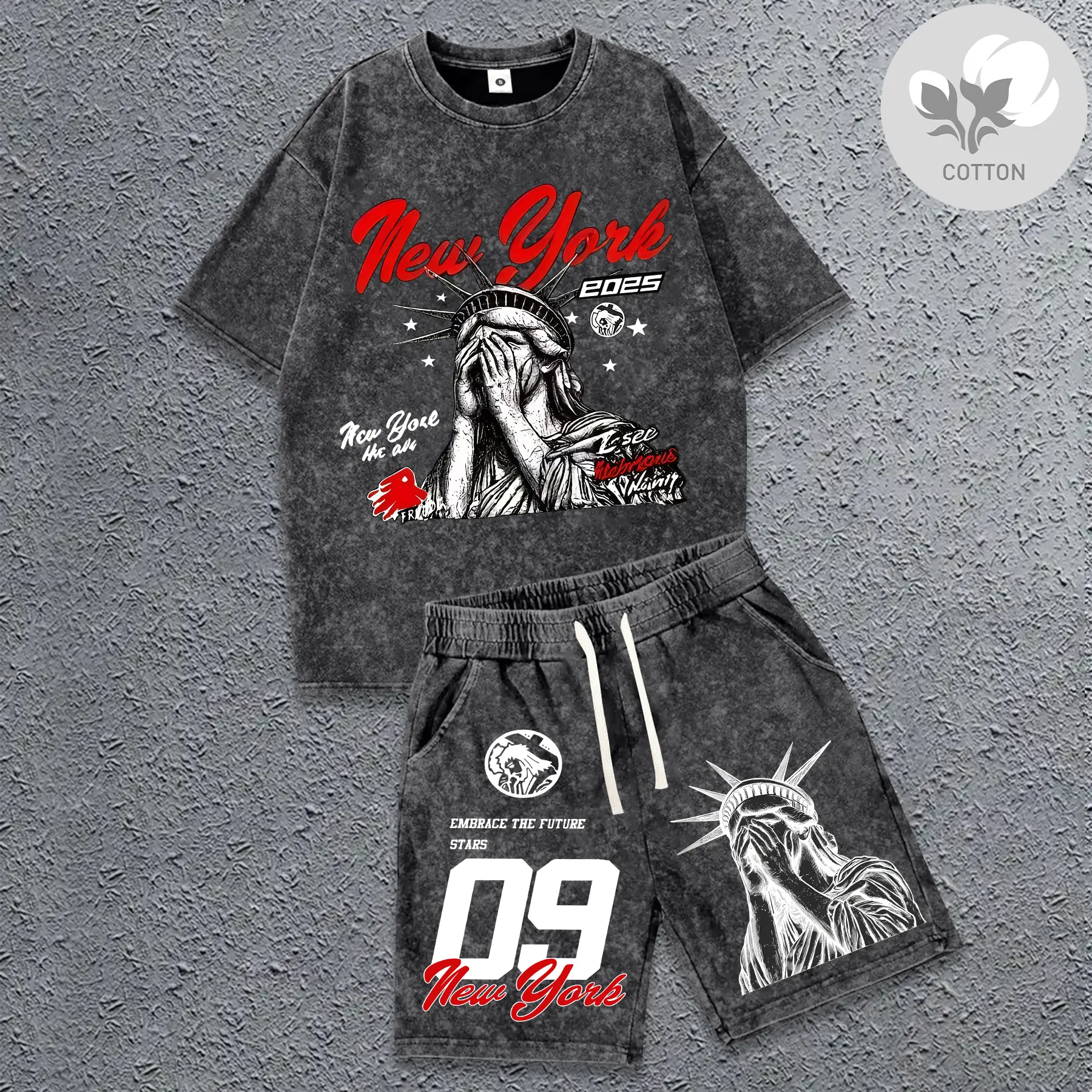 Men's 2 Piece Sets, Casual Street Style Graphic Tee & Shorts with Snowflake Letter Print, Pure Cotton Breathable Apparel for Summer Surfing, Two Piece Sets, 2 Piece Mens