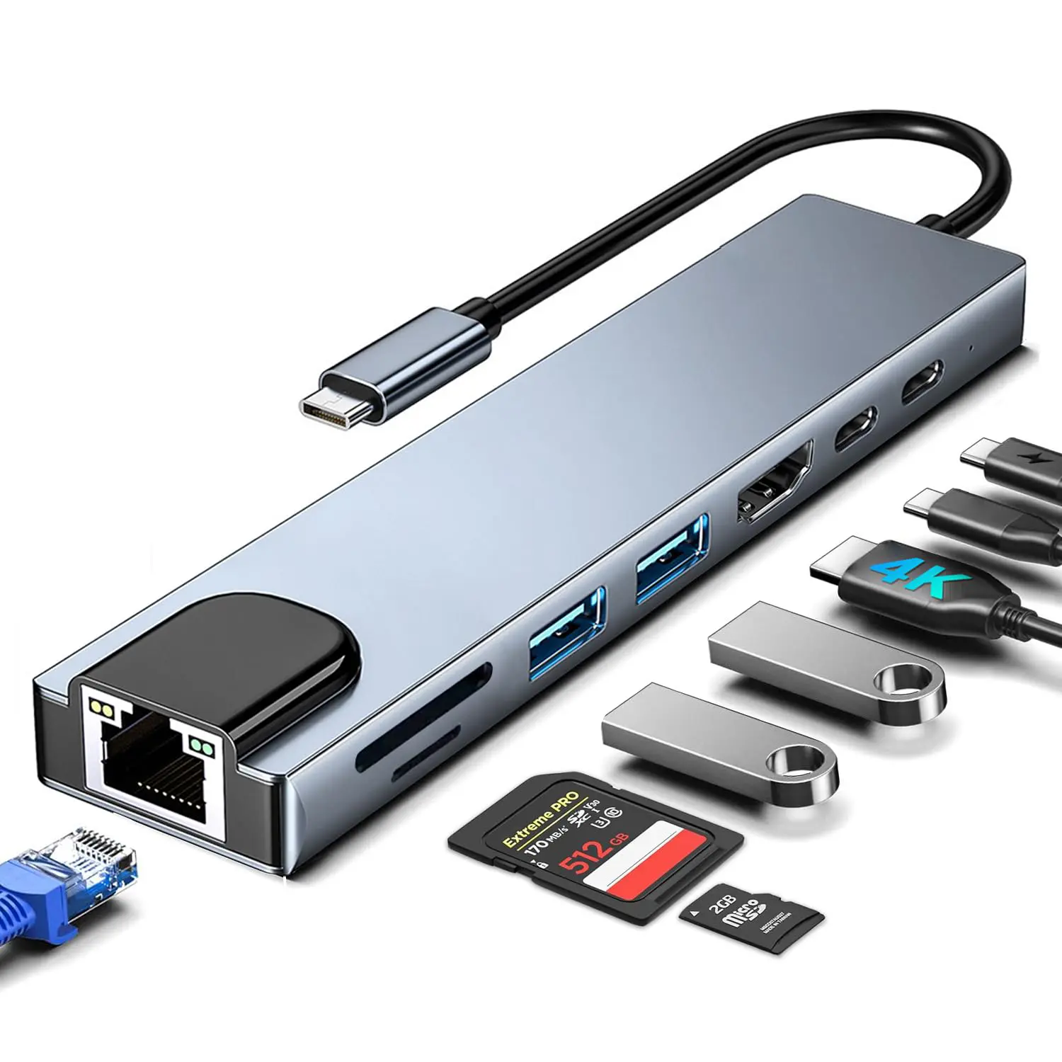 USB C Hub Ethernet HDMI Adapter, 8 in 1 Docking Station with 4K HDMI, RJ45 Ethernet, SD/TF Card Reader, USB 3.0/2.0, PD 100W, LAN USB-C Dongle for MacBook Pro/Air, iPad Pro, XPS, etc #SummerVibes
