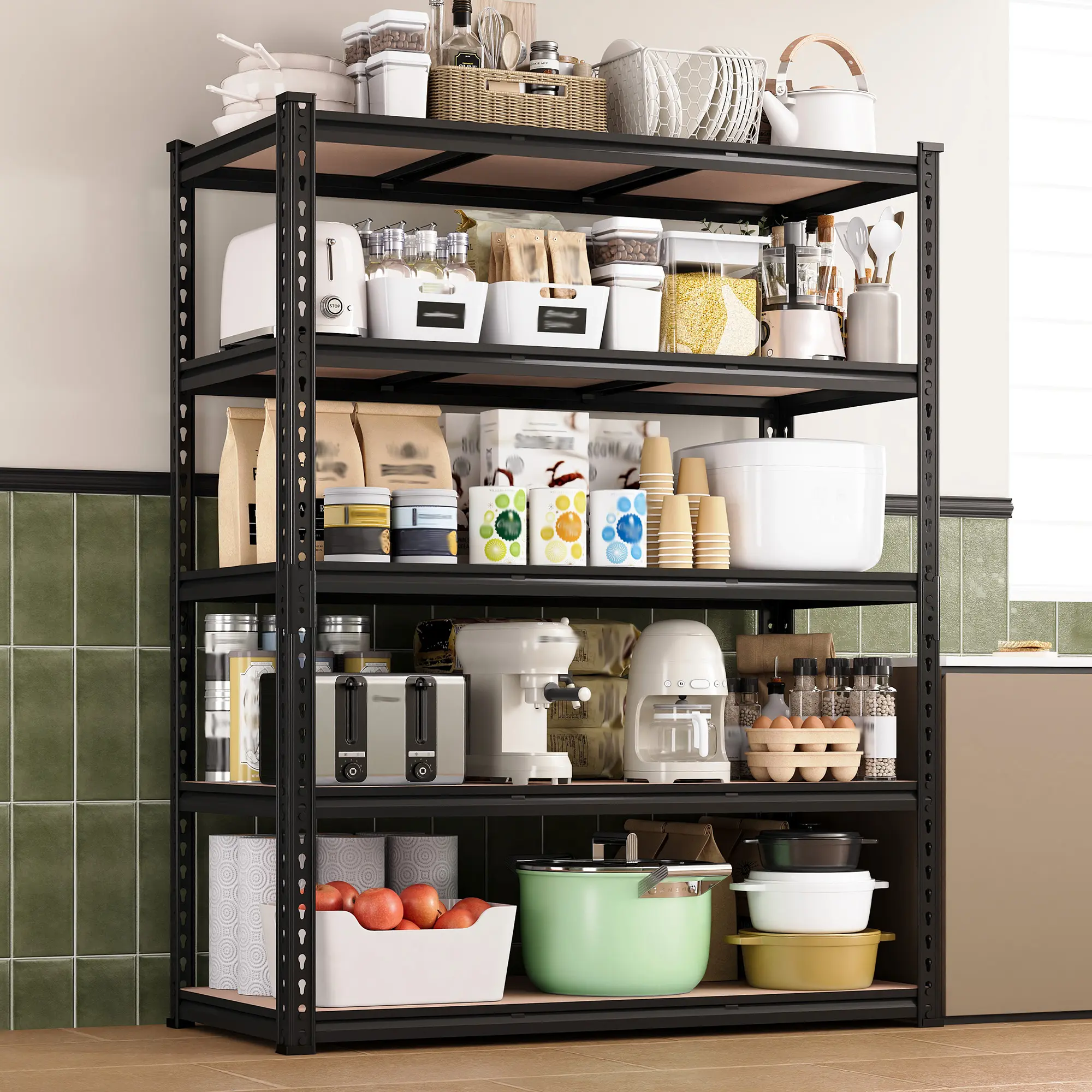 Raybee 48 inch Extra-Wide Deep Garage Shelves 4&5-Tier Metal Standing Shelving Unit Height Adjustable Utility Racks for Craft Warehouse Pantry Kitchen Organizer Shelf 60&72" High