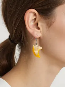 Cute Banana Shaped Resin Earrings Set, Fun Cartoon Style Fruit Dangle Earrings, 2 Piece Jewelry for Women & Girls