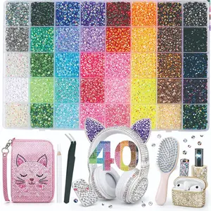 40000Pcs 40 Colors Jelly Multicolor Synthetic Rhinestones Resin Flatback Beads for Art, Bedazzler Kit for Crafting Book Shoes Nail Art