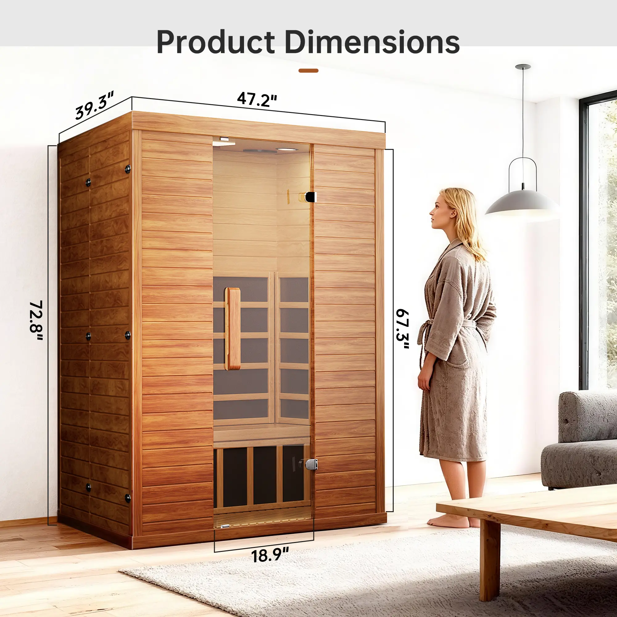 MNLR 2-Person True Low EMF Rectangle Infrared Sauna - Tool-Less Setup, No Assembly Required, Portable, Flame-Retardant, Indoor/Outdoor, Chromotherapy, Smart WiFi, Bluetooth, App Control, 47.2" W x 39.3" D x 72.8" H (Summergarden) for Couples