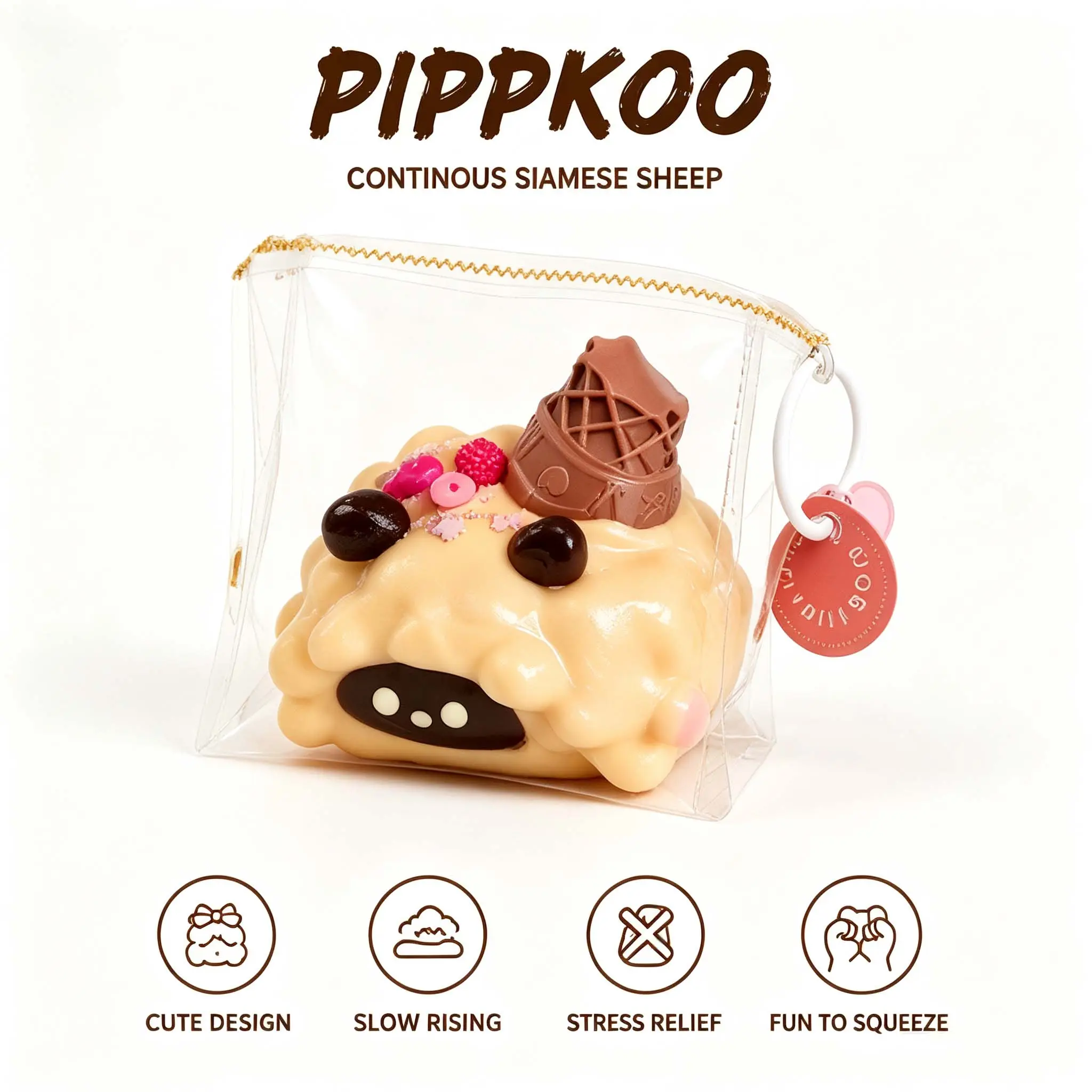 Cute Siamese Sheep Squishy  Slow Rising Soft Squeeze Toy, Kawaii Stress Relief Fidget Toy, Adorable Bag Charm Gift