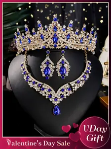 Elegant Crown Necklace Earring Set, Elegant Jewelry Set, Wedding Set Earrings, 4-Piece Fashionable Bridal Wedding Accessories, Perfect for Ball Theme Parties, Mother's Day Gift