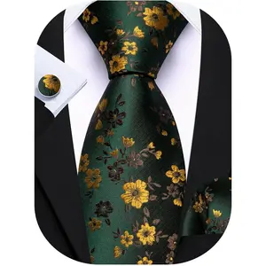 Men Tie Set Floral Paisley Silk Necktie Pocket Square Cufflinks Formal Wedding Party Business