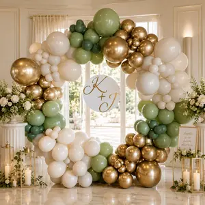 160PCS Sage Green & Gold Balloon Garland, Olive & White Confetti Balloons, Heart Foil Set for Baby Shower, Birthday, Wedding & Party Decor
