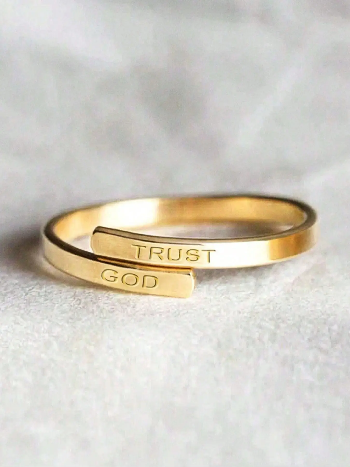 Unisex Appeal Adjustable Fit "TRUST & GOOD" Engraved Ring Trust In God Double Layered Dainty Gold Stackable Finger Rings Band for Men & Women | Trendy Minimalist Jewelry Stainless Steel Material