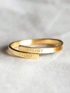 Unisex Appeal Adjustable Fit "TRUST & GOOD" Engraved Ring Trust In God Double Layered Dainty Gold Stackable Finger Rings Band for Men & Women | Trendy Minimalist Jewelry Stainless Steel Material