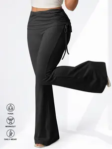 Women's Plus Size Basic Flare Pants with Skirt Hem Drawstring Pleats Soft Fabric Unique Design Everyday Fashion Essential for Multiple Occasions