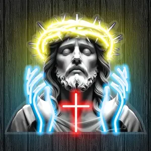 Indoor Jesus LED Decor Sign With Prayer and Holy Light, Adjustable Lighting, Cross, Jesus Neon Lights, Perfect for Bedrooms, Offices, Homes, or any Personal Space Decoration, Powered by USB acrylic night