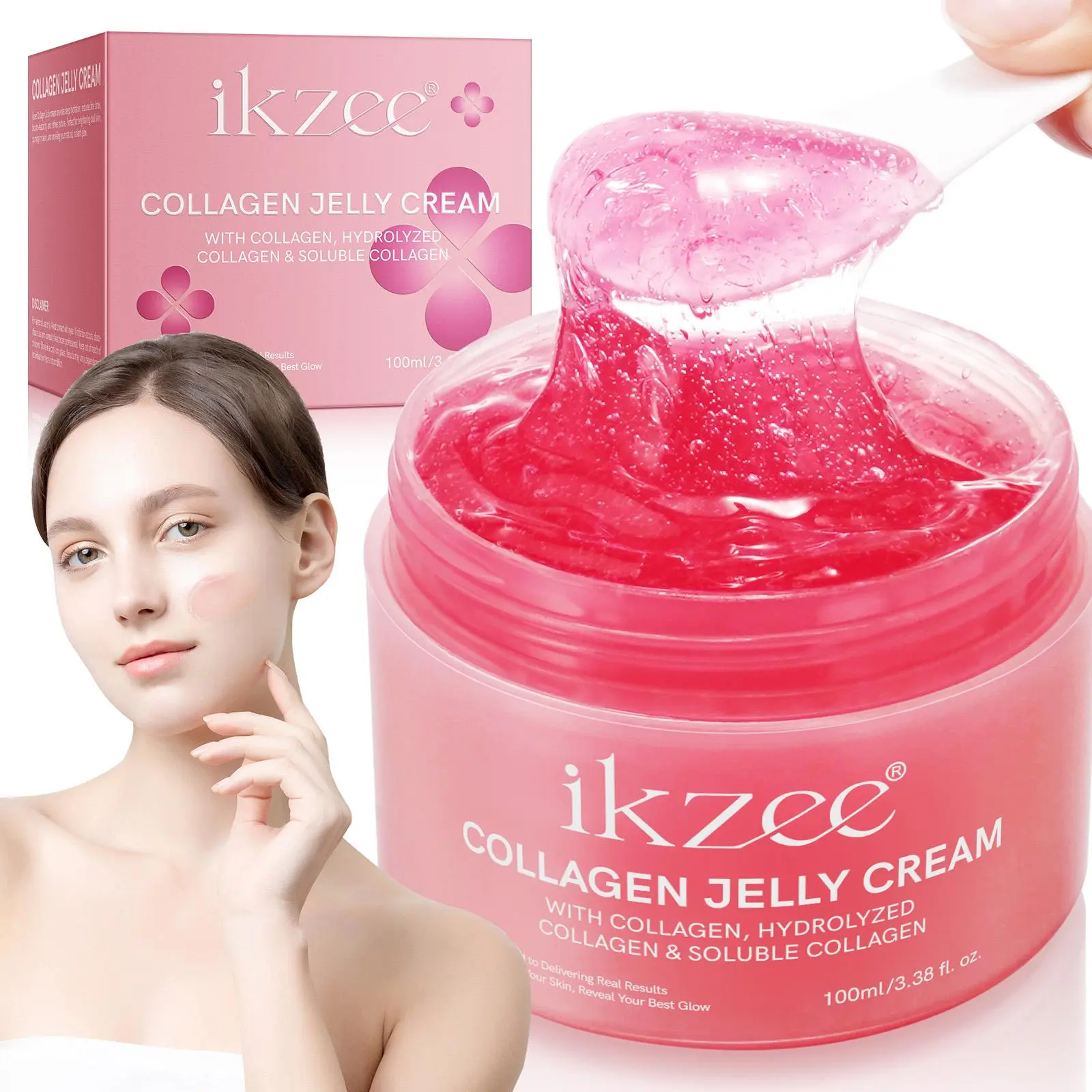 Ikzee Collagen Jelly Cream 100g, Soluble Collagen, Gel Texture, Soothes Tight Skin, Moisturizing Hydration, Suitable for All Dry Skins