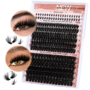 Eyelash Clusters 100D 200D Lashes Extensions with Bottom Lash Volume Fluff Lash Clusters 256pcs Individual Eyelash Extensions 12-18mm Eyelash Extensions DIY D-Curly Lash Extension at Home