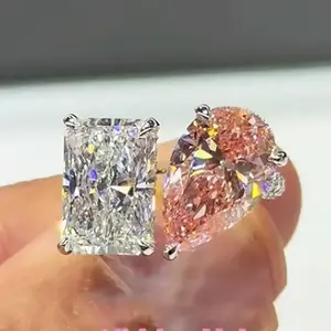 Maxine 4.5Ct Rectangle & 2.5ct Pink Pear Cut Double Stones Engagement Ring,5A Cubic Zirconia Women's Ring Jewelry,Toi et Moi ring for Daily,Travel,Proposal,Wedding,Birthday,Anniversary Promiserings
