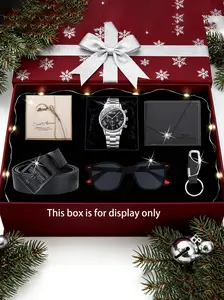 Men's High-Quality Watch Set, Accessories Set, Includes Wide Belt, Wallet, Glasses, Keychain, Greeting Card, Perfect Gift for All Seasons