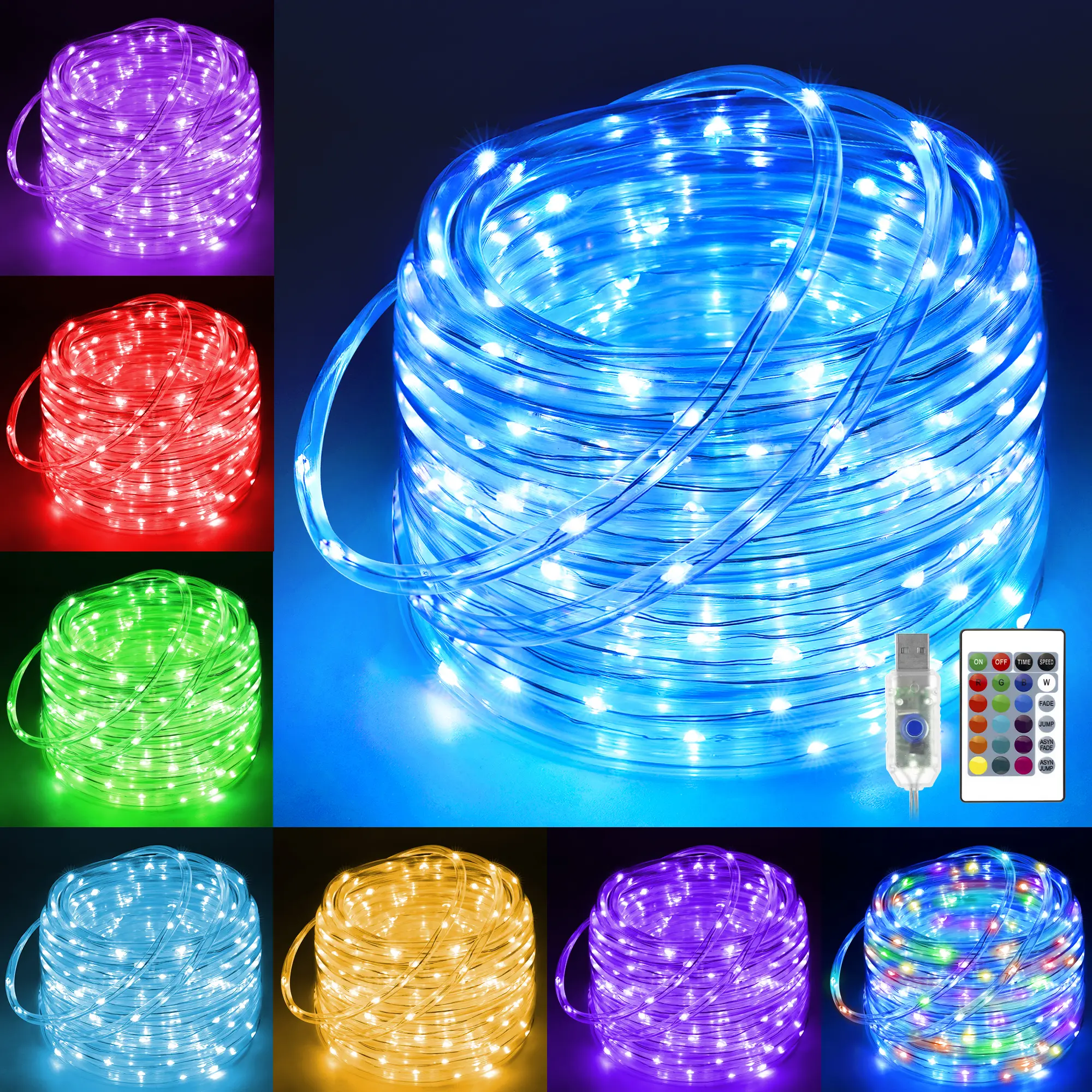Ollny 33FT Rope Lights Outdoor, 100LED String Lights Waterproof with Remote,16 Changing USB Fairy Lights for Bedroom Patio Yard Indoor Wedding Halloween Christmas Decorations