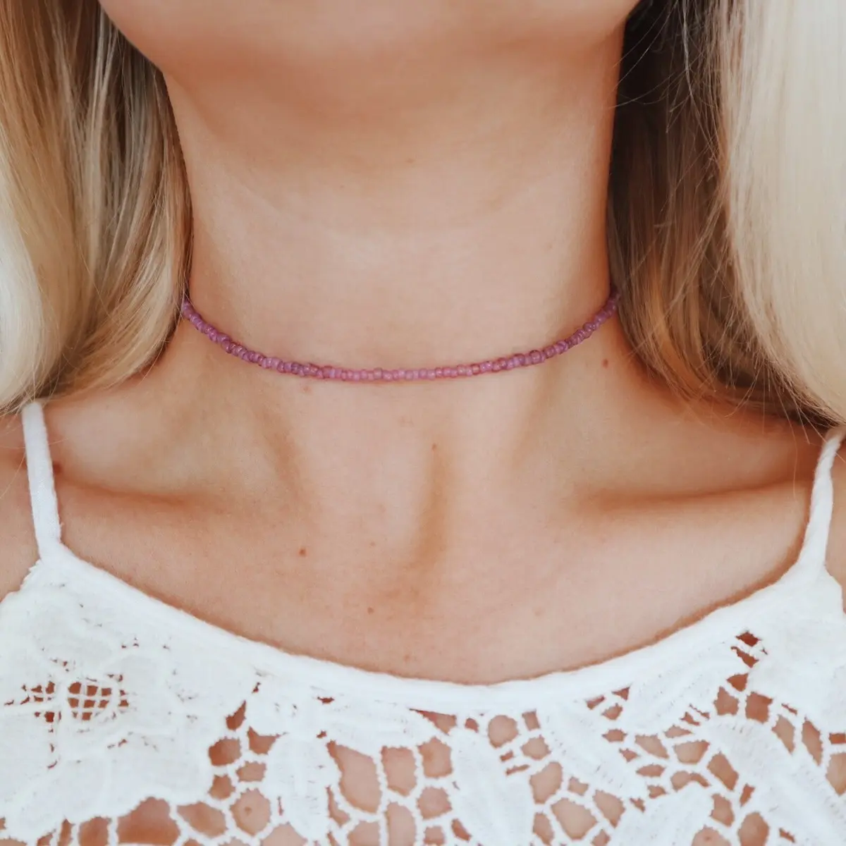 Vintage purple opal seed beaded choker necklace