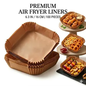 100 disposable non-stick air fryer paper trays, 6.3 inches/16 cm, thick square silicone baking paper, oil-resistant baking supplies suitable for small 3–5 quart air fryers and oven baking, home baking supplies, kitchen accessories, TikTok Shop