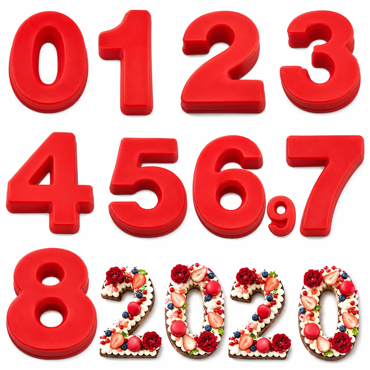 10 Inch 9 pieces Large Size Number Moulds Baking Forms Silicone Number Mold Cake Pan (10 inch)