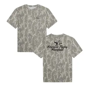 American Flyway Waterfowl Mossy Oak Tee, AFW Mossy Oak Original Bottomland T-shirt For Men And Women, Camo Pattern Crewneck, Hunting Duck Camo Tee