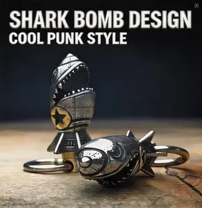 Shark Bomb Keychain Steampunk Vintage Metal Key Ring Unique Gothic Punk Alloy Shark Mouth Bomb Keychain for Men Cool EDC Collectible Novelty Gift