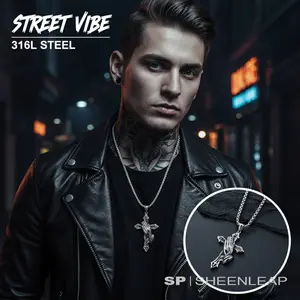 Gothic Praying Hands Cross Pendant - God Hands - Indestructible Stainless Steel Streetwear Necklace - Retro Punk Religious Jewelry Vintage Silver Finish